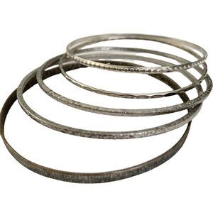 Bohemian Bangle Bracelet Jewelry Bundle/Lot of 5 in Vintage Silver Tone